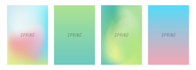 Fototapeta premium Set of Springtime color backgrounds with soft color gradients and blurred effect for Spring season creative graphic design. Vector illustration.