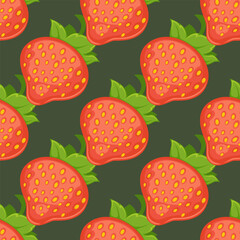 Cute seamless pattern with red strawberries