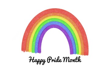 Hand drawn picture of rainbow. Happy Pride Month. White background. Concept, symbol of LGBT community celebration around the world in June. Support human right. Greeting card.