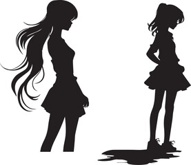 Black Silhouette tow Girl Standing on white background 