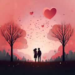 Valentine's day background with couple in love.  illustration