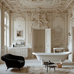 bathroom in an old victorian appartement with high ceilings - obrazy, fototapety, plakaty