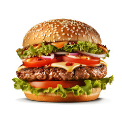 Close up pork burger on transparent background.Ai generated