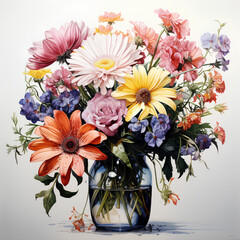 Beautiful Vase of Flowers in Watercolor 
