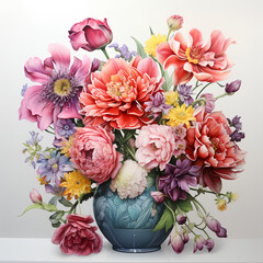 Beautiful Vase of Flowers in Watercolor 
