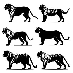set of tiger black and white vector