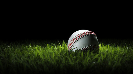 baseball ball on a grass field with stripe and black background