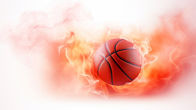 basketball on the color smoke background 3d rendering on white background
