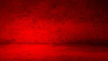 Red concrete wall and floor, interior texture for display products