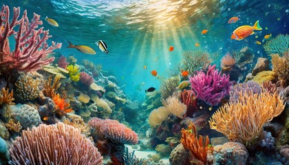 Fototapeta na wymiar Vibrant Underwater Symphony: A Deep Dive into Tropical Coral Gardens