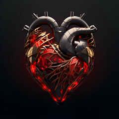 Fototapeta na wymiar Heart with blood vessels on a black background. 3d rendering.