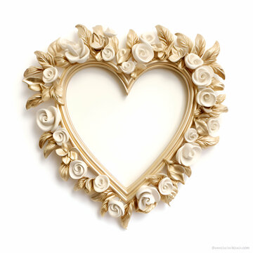 Gold frame in the form of a heart on a white background.
