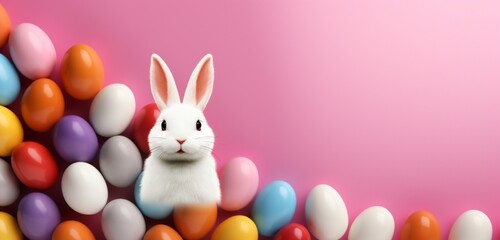 easter bunny with pink background copy space text