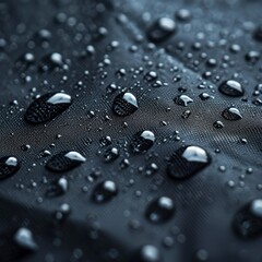 closeup of a dark waterproof fabric with water drops - obrazy, fototapety, plakaty