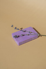 Handcrafted purple lavender soap with lavender flowers. Natural hydrating moisturiser softness...