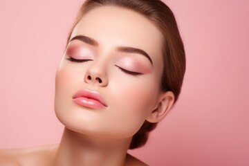 A wonderful girl with her eyes closed, a sleeping woman. deep healthy sleep, meditation and contemplation of the inner world.