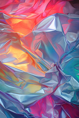 Holographic color effect wrinkled foil wallpaper. Generative AI