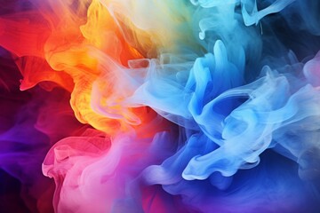 Obraz premium smoke shaped cloud of colored link, in the style of mixes, rich color palette, colorful curves, vibrant spiritual symbolism, smokey background, psychedelic surrealism