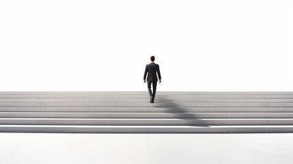 businessman walk down stairs on a white background 3d rendering - obrazy, fototapety, plakaty