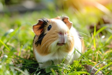 A cute guinea pig enjoying a sunny day.