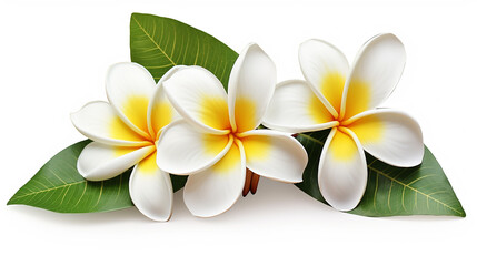 white yellow frangipani flowers with leaves transparent background