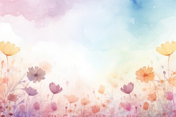 Spring may flower banner with watercolor painted frame of decorative ornament blossom patterns symbolized beauty, femininity mockup, may, colorful mother's day transparent background with copy space - obrazy, fototapety, plakaty