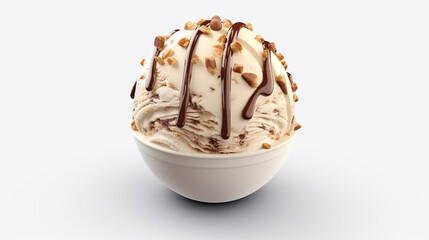 ice cream ball on a bowl 3d rendering on white background
