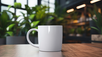 White coffee cup mug on a table mock-up