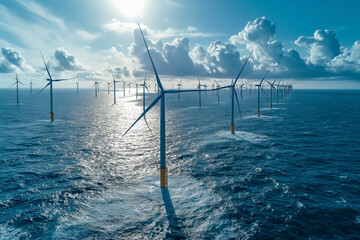 Offshore wind farm in sea.