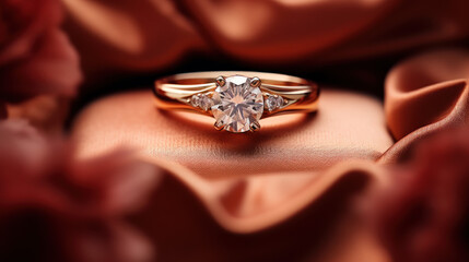 Engagement Ring Presented in a Velvet Box Under Soft Ambient Light.