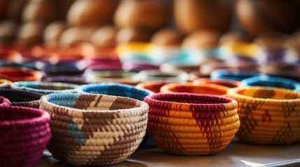 Handwoven baskets, made of natural fibers, store fresh produce from a local garden, highlighting the beauty of sustainable choices. - obrazy, fototapety, plakaty