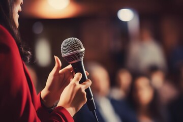 Asian politician old woman speaking during a political debate