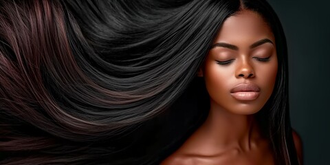 Fototapeta premium Black young pretty woman with a long shiny hair