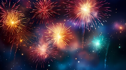 Naklejka premium Beautiful creative holiday background with fireworks and sparkles