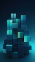 3d blue cubes on a dark background. Generative AI.