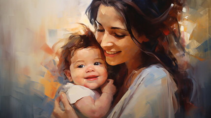 The praising baby smiled sweetly in her mother's arms and sharing a loving moment.