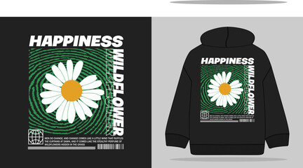 wildflower slogan typography with daisy flower graphic design for streetwear, urban style, hoodie design and screen printing