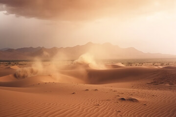 Fototapeta na wymiar Nature and landscape concept. Landscape background of dramatic sand storm in desert during daytime