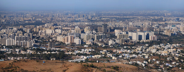 19 January 2024, Cityscape Skyline, Cityscape of Pune city panorama view from Bopdev Ghat, Pune,...