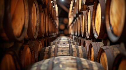 Barrels of whisky, bourbon, and scotch wine. Generative Ai. - obrazy, fototapety, plakaty