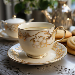 Fototapeta premium Tea cup and biscuits for morning breakfast