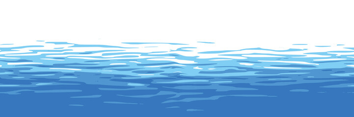 Ripples and water waves, sea surface. Vector natural background, seamless border.  © Valerii