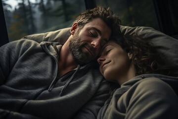 Fototapeta premium Happy mature couple relaxing outdoors in the forest
