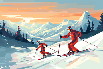 Man playing ski in sport winter - obrazy, fototapety, plakaty