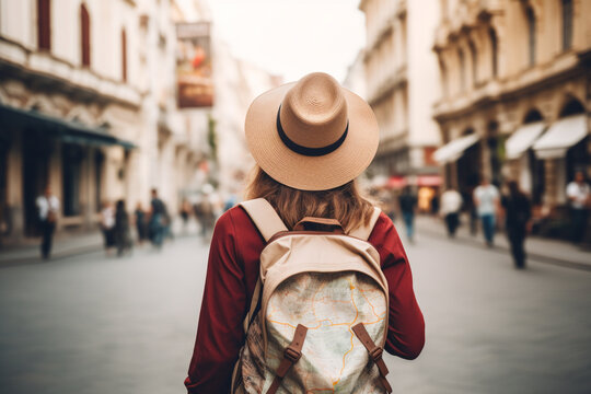 Back of woman with backpage travel on holiday