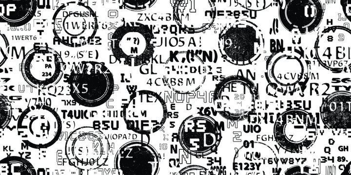 Stamp in grungy abstract forms . Post stamps seamless pattern texture. Grange shapes .Grunge textured . Vector shapes with circles .Screen print endless pattern texture