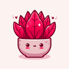 Cute kawaii red plant in a pot. Vector flat cartoon character illustration icon design, generative ai