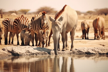Photo of animals drinking water in a water puddle