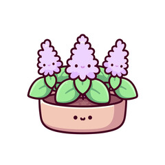 Illustration of a Cute hyacinth Houseplant in a Pot Cartoon Style, cute kawaii potted plant, generative ai