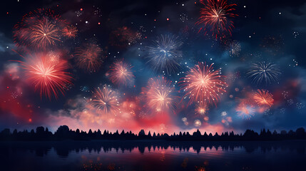 Beautiful fireworks background at night for holiday decoration